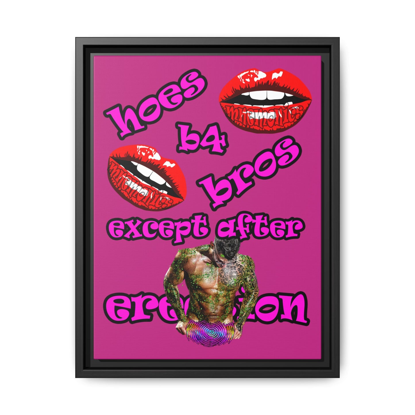 hoes b4 bros - framed canvas art (pink)