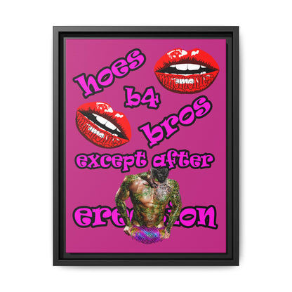 hoes b4 bros - framed canvas art (pink)