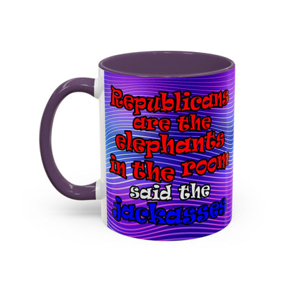 donkeys and elephants - Accent Mug (purple wave)