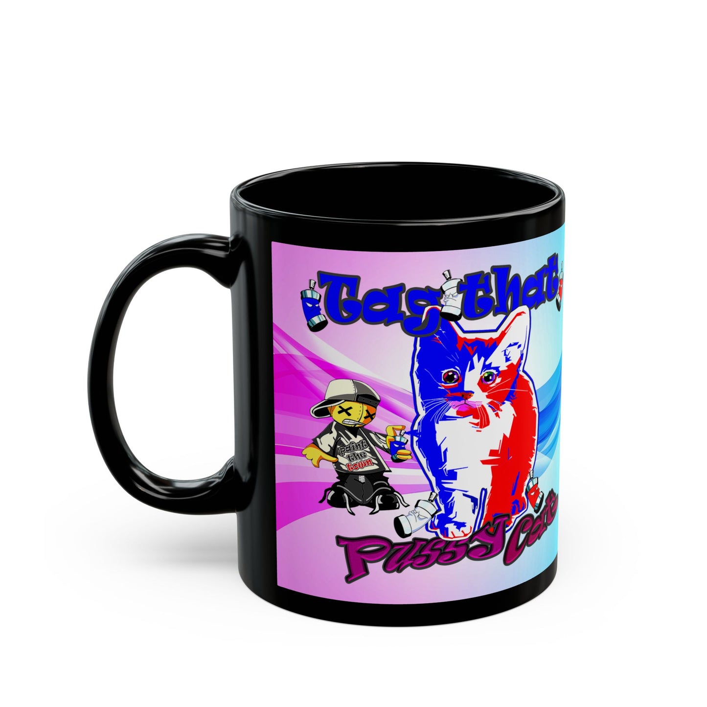 tag that - Black Mug (light blue-pink wave)