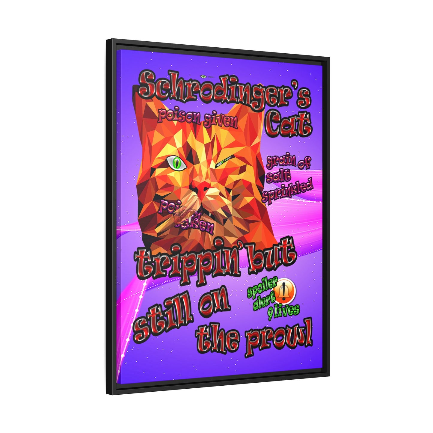 schrodinger's cat - framed canvas art (purple-pink wave)