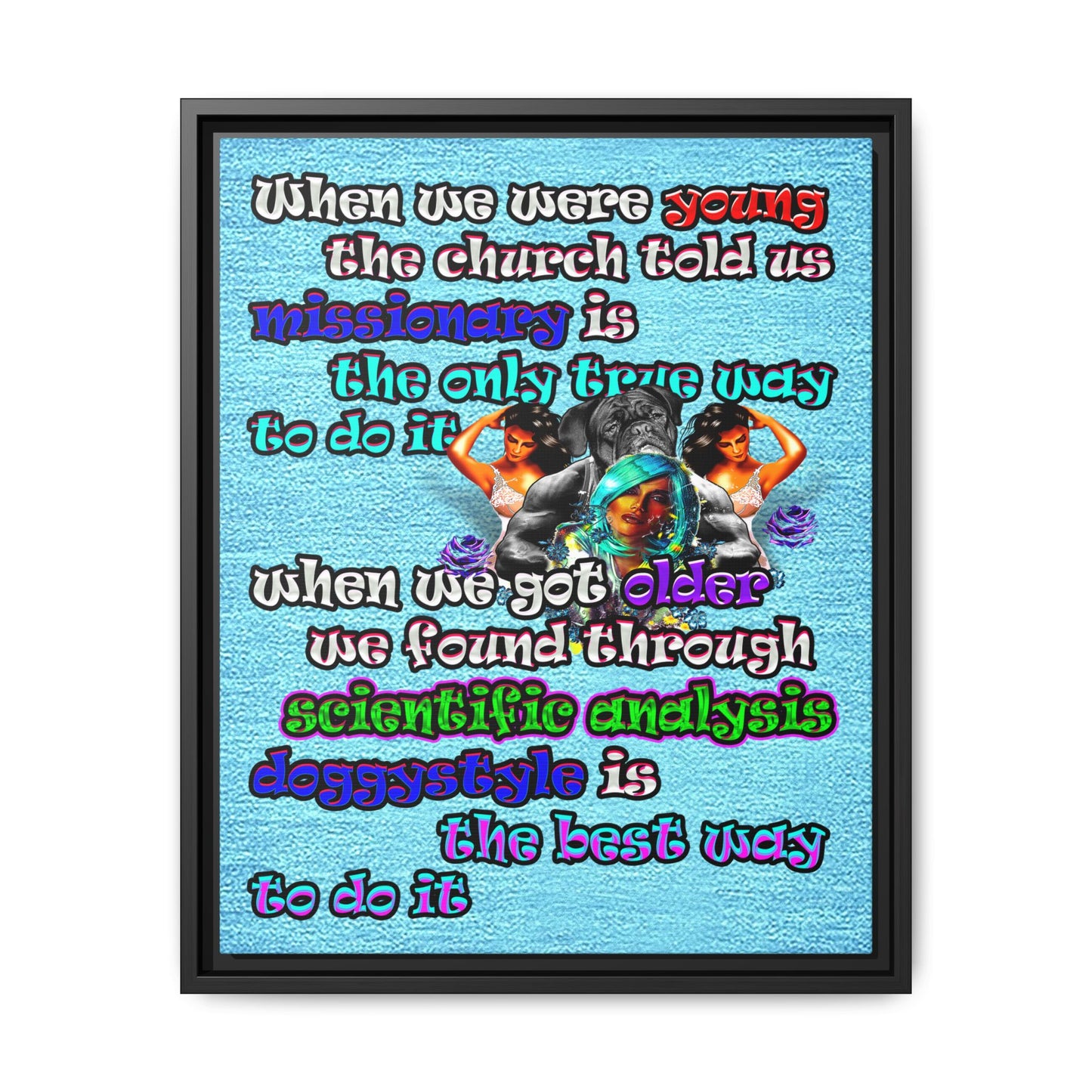 doggystyle - framed canvas art (faded blue)