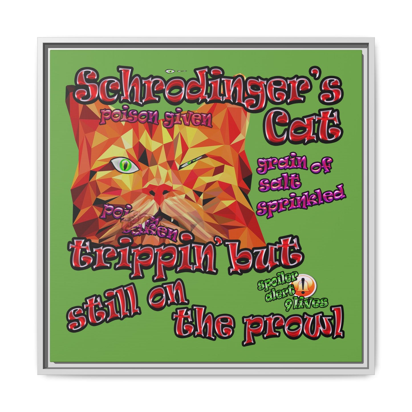 schrodinger's cat - framed canvas art (green)