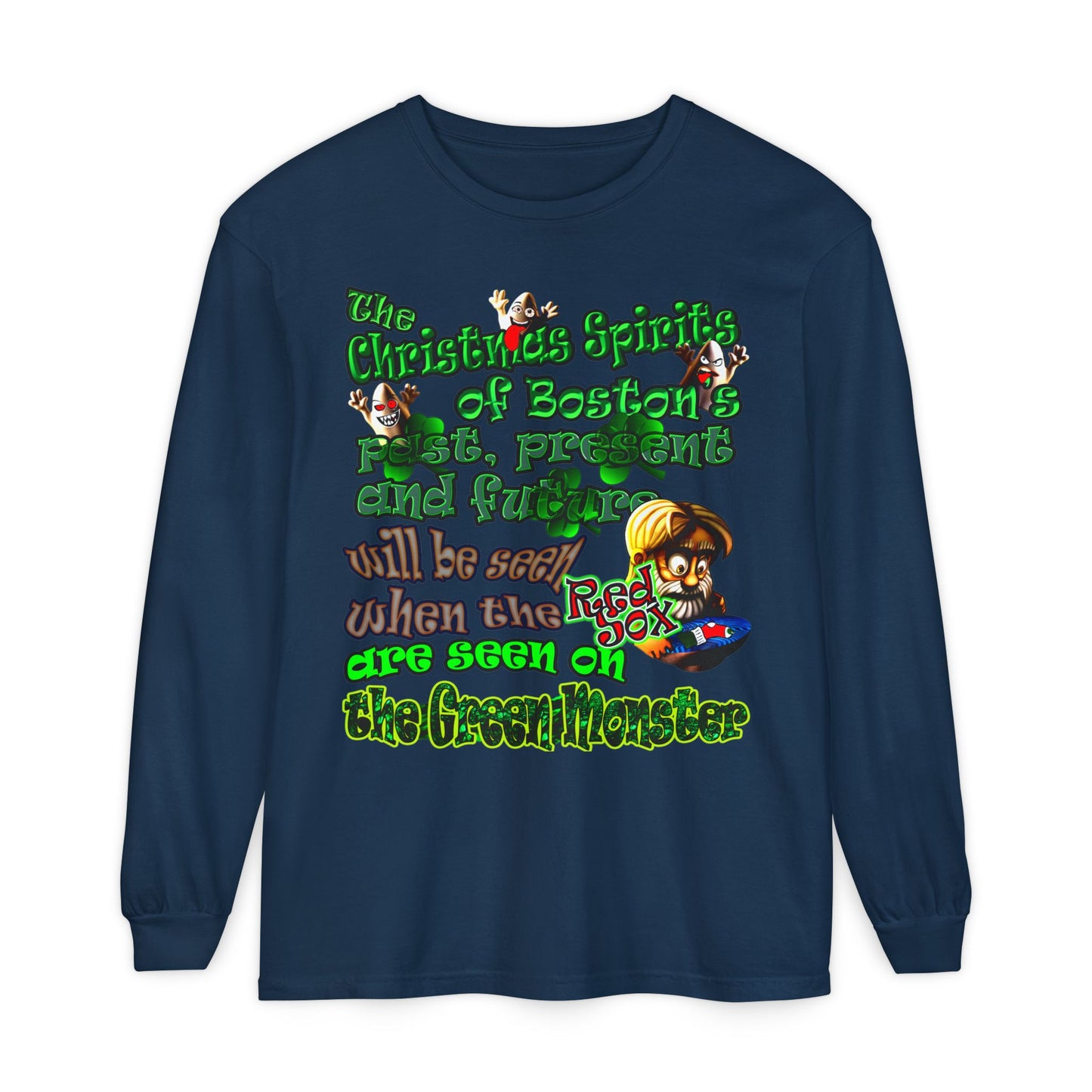 christmas spirits of boston - Unisex Garment-dyed Long Sleeve T-Shirt