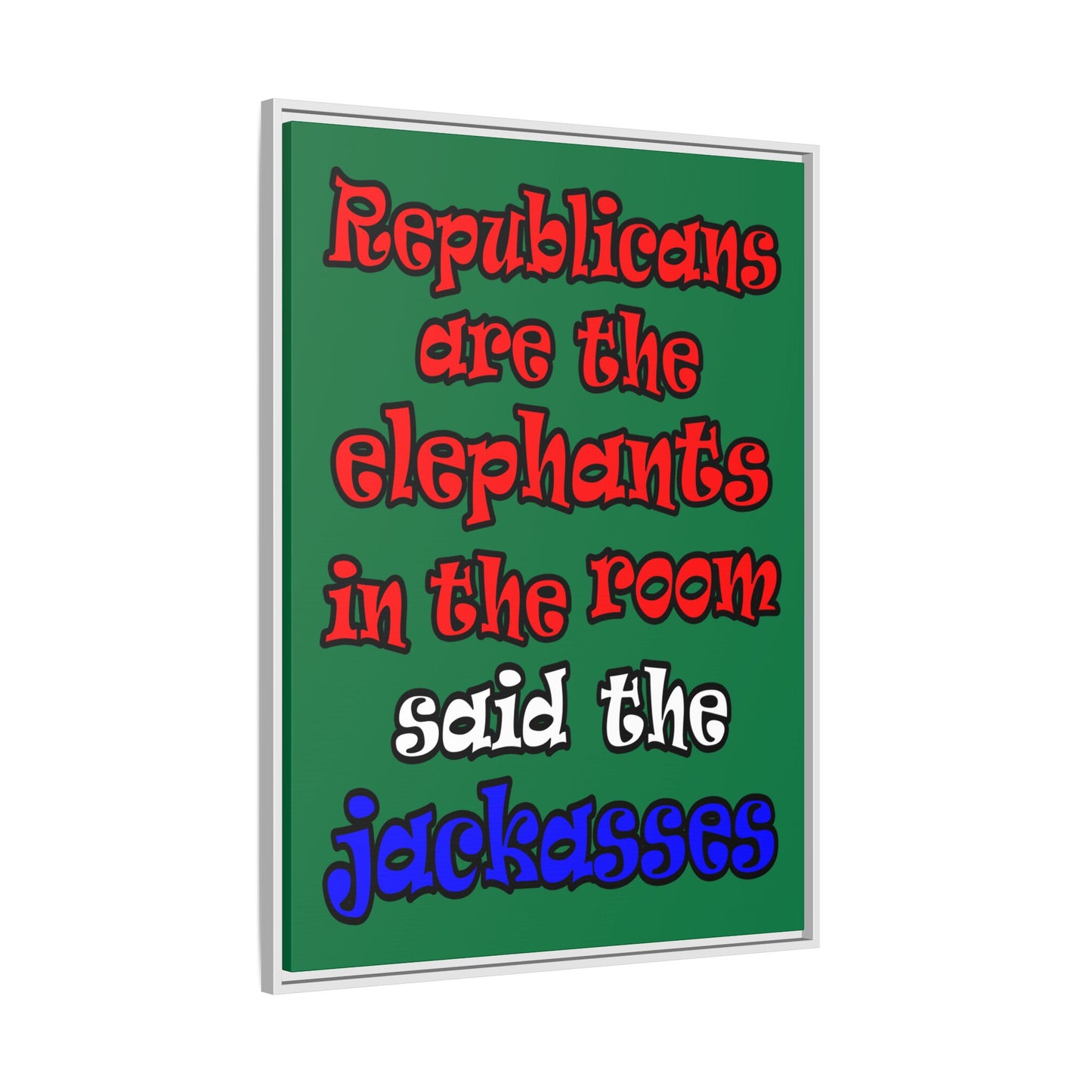 donkeys and elephants - framed canvas art (dark green)