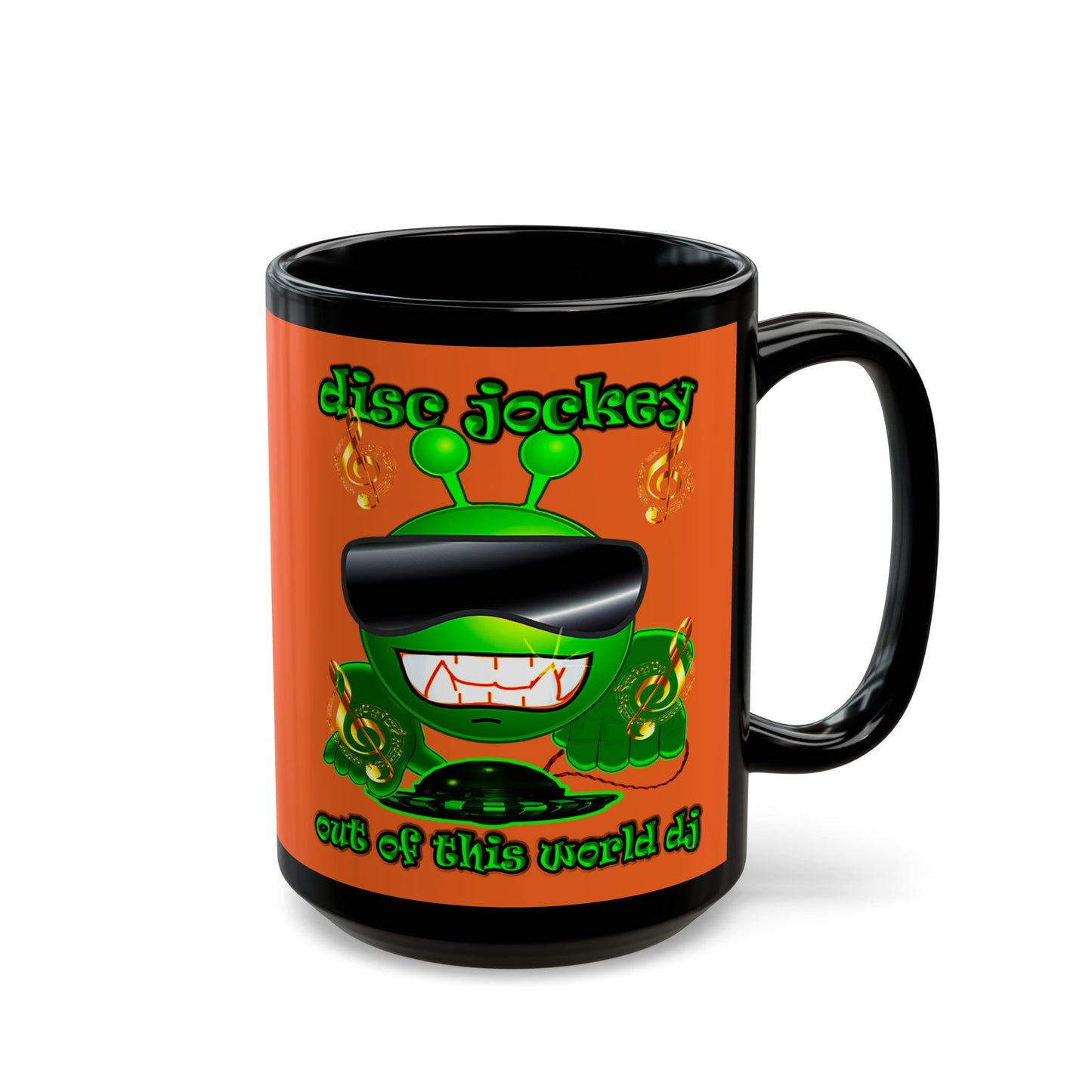 disc jockey - Black Mug (orange)