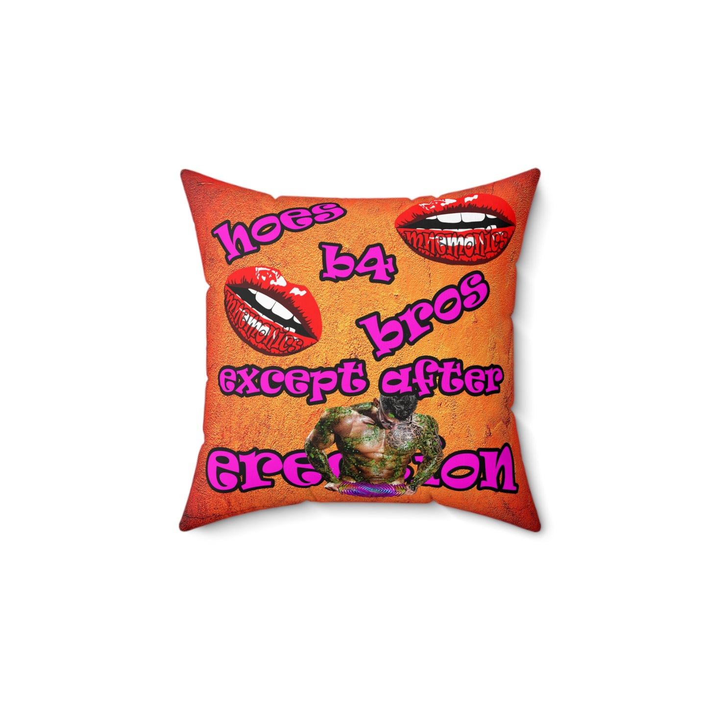 hoes b4 bros - Spun Polyester Square Pillow - (burnt orange)