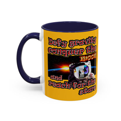 defy conquer reach - Accent Mug (yellow)