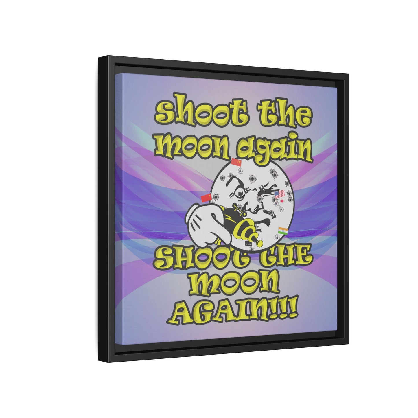 shoot the moon again - framed canvas art (light blue-pink wave)