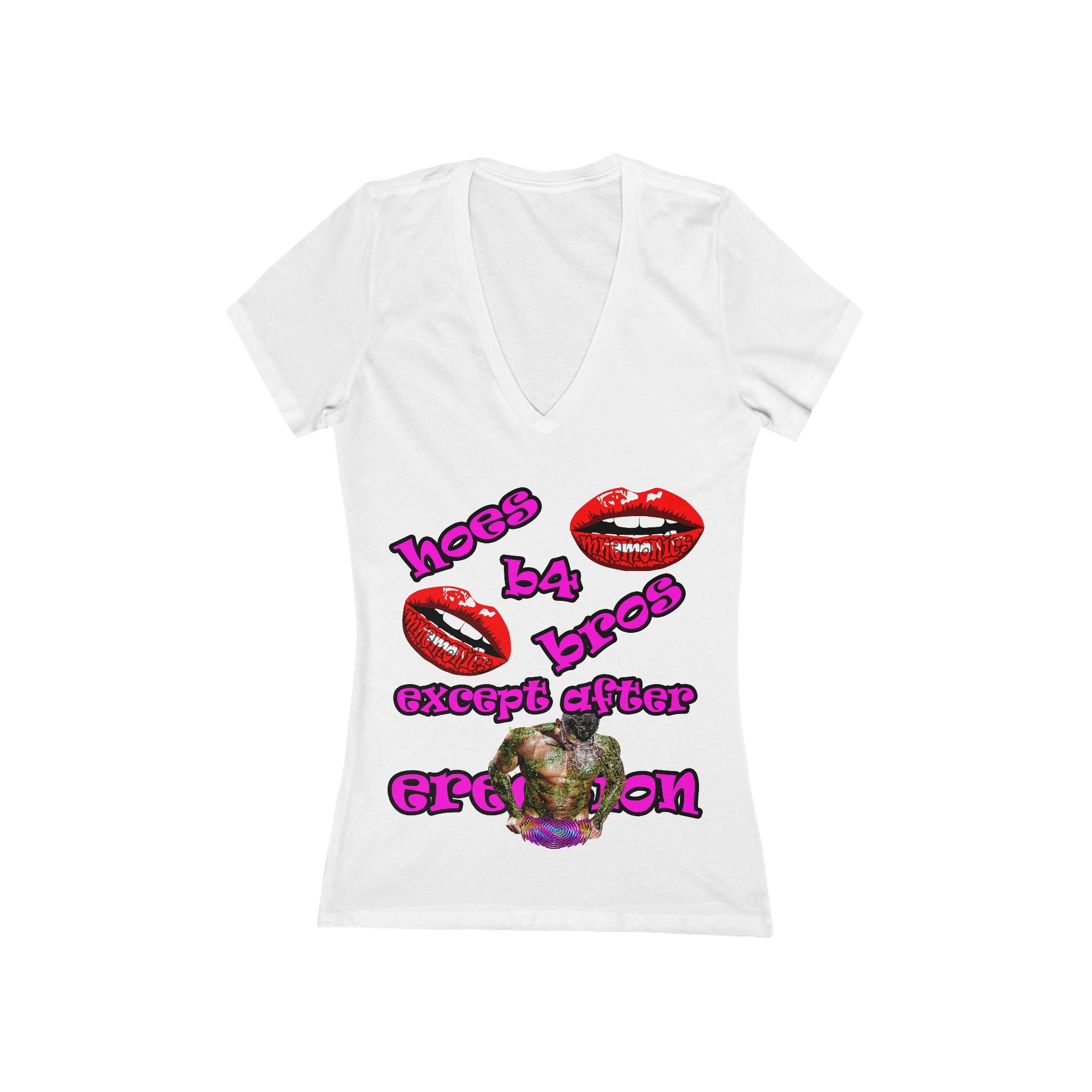 hoes b4 bros - Women's Jersey Short Sleeve Deep V-Neck Tee