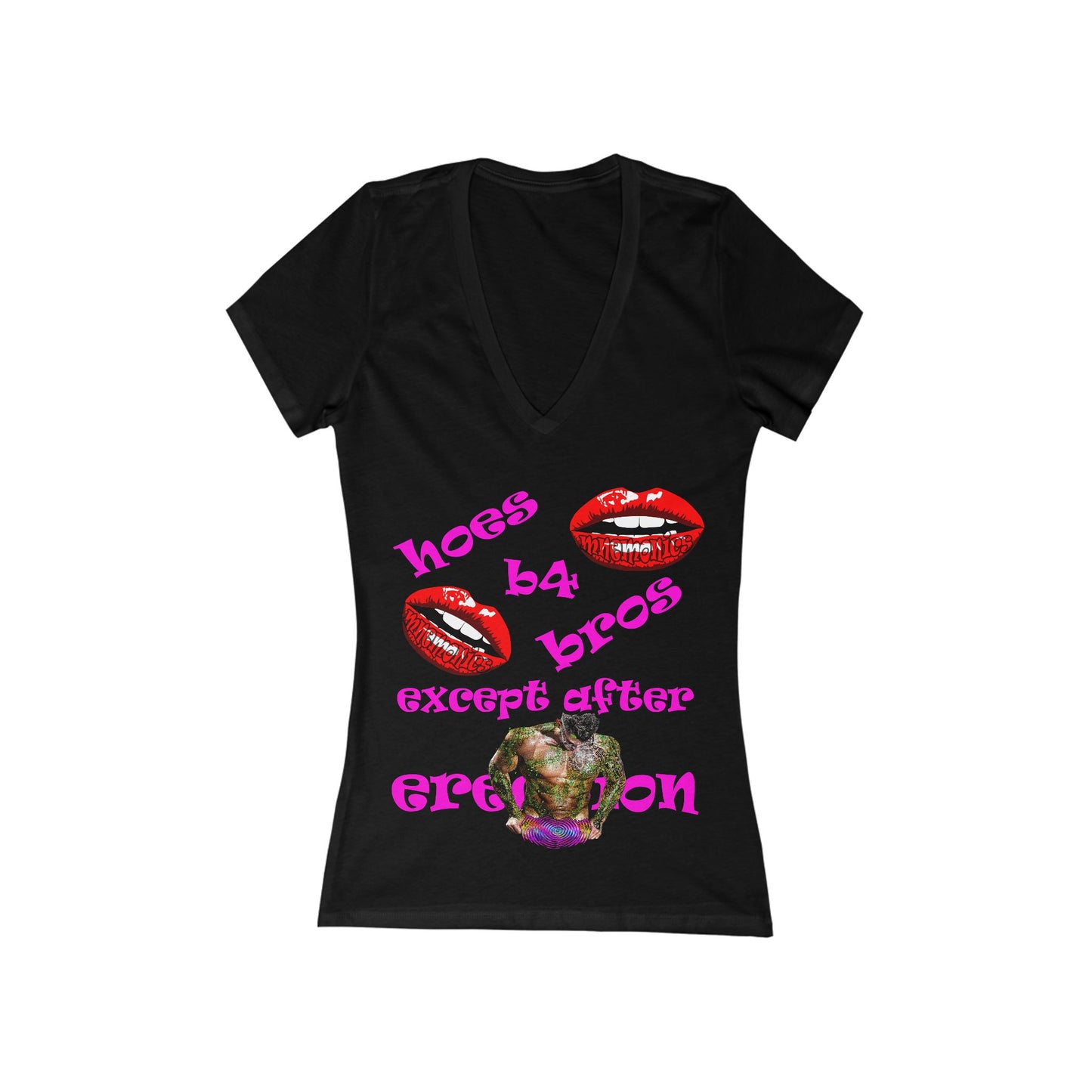 hoes b4 bros - Women's Jersey Short Sleeve Deep V-Neck Tee