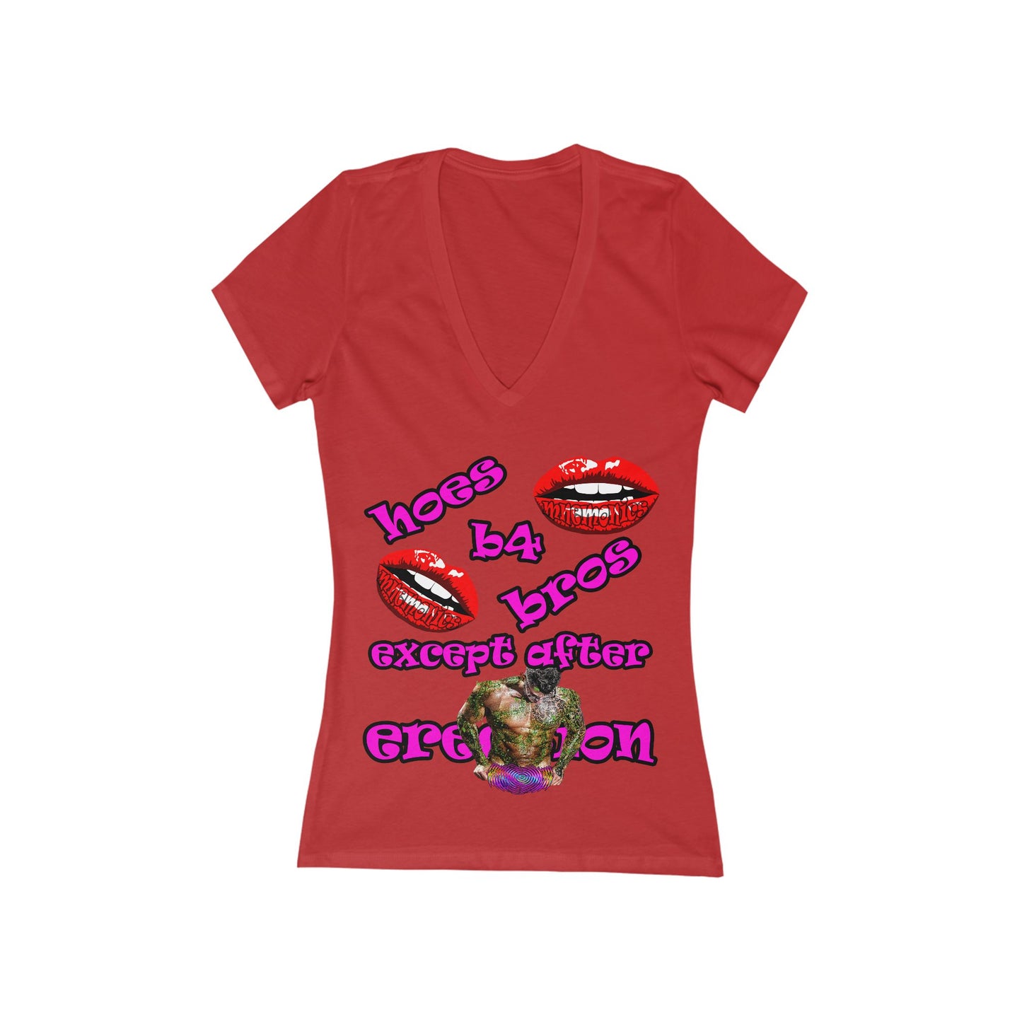 hoes b4 bros - Women's Jersey Short Sleeve Deep V-Neck Tee