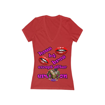 hoes b4 bros - Women's Jersey Short Sleeve Deep V-Neck Tee