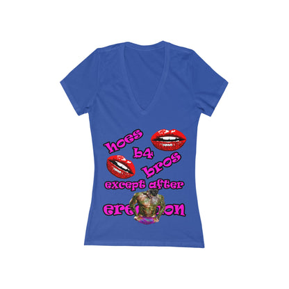 hoes b4 bros - Women's Jersey Short Sleeve Deep V-Neck Tee