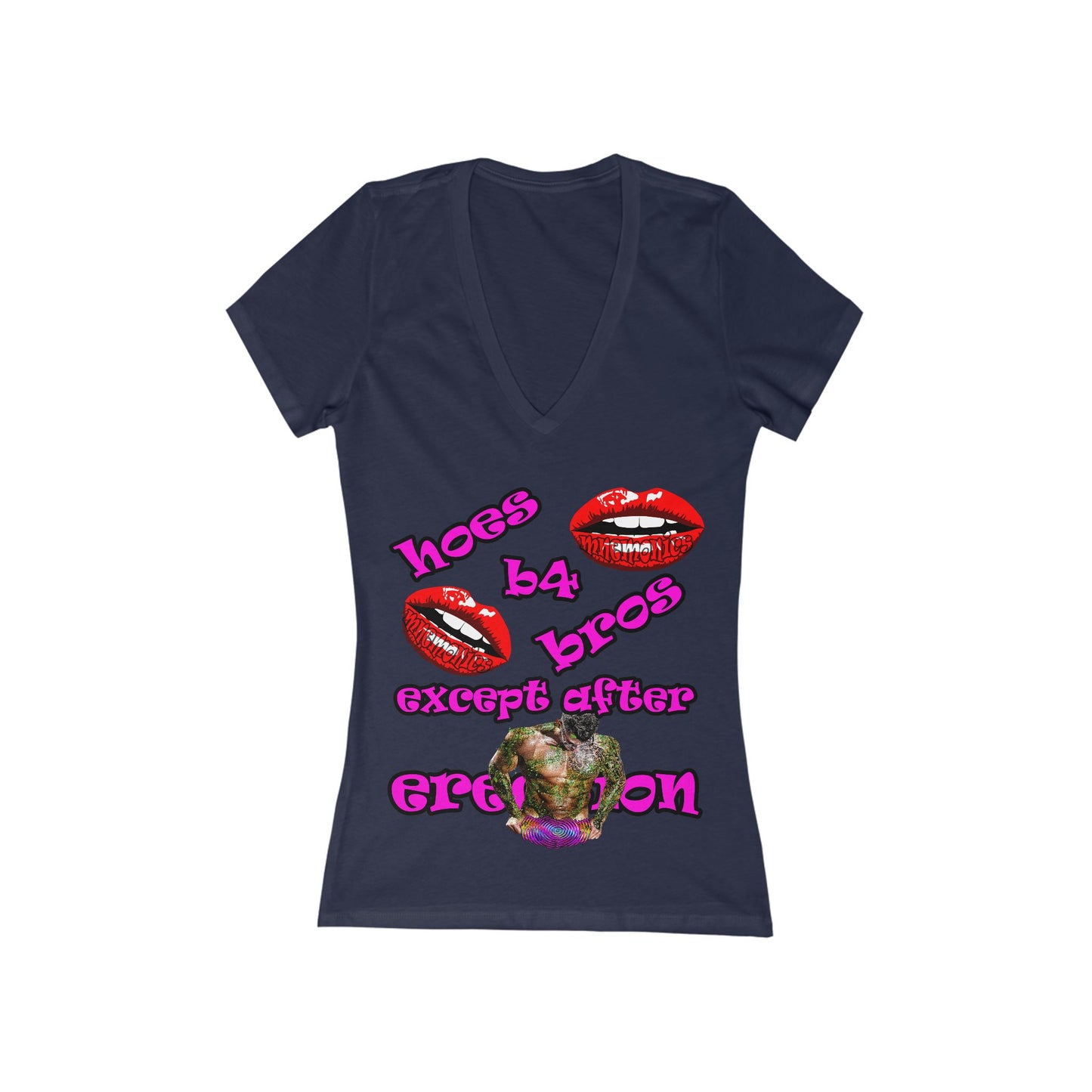hoes b4 bros - Women's Jersey Short Sleeve Deep V-Neck Tee