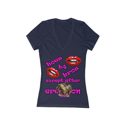 hoes b4 bros - Women's Jersey Short Sleeve Deep V-Neck Tee