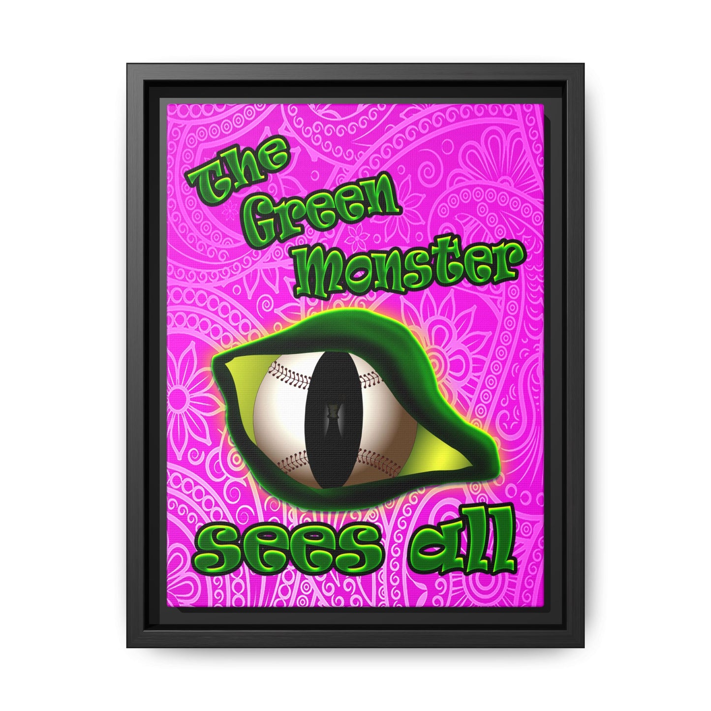 green monster - framed canvas art (pink swirl)