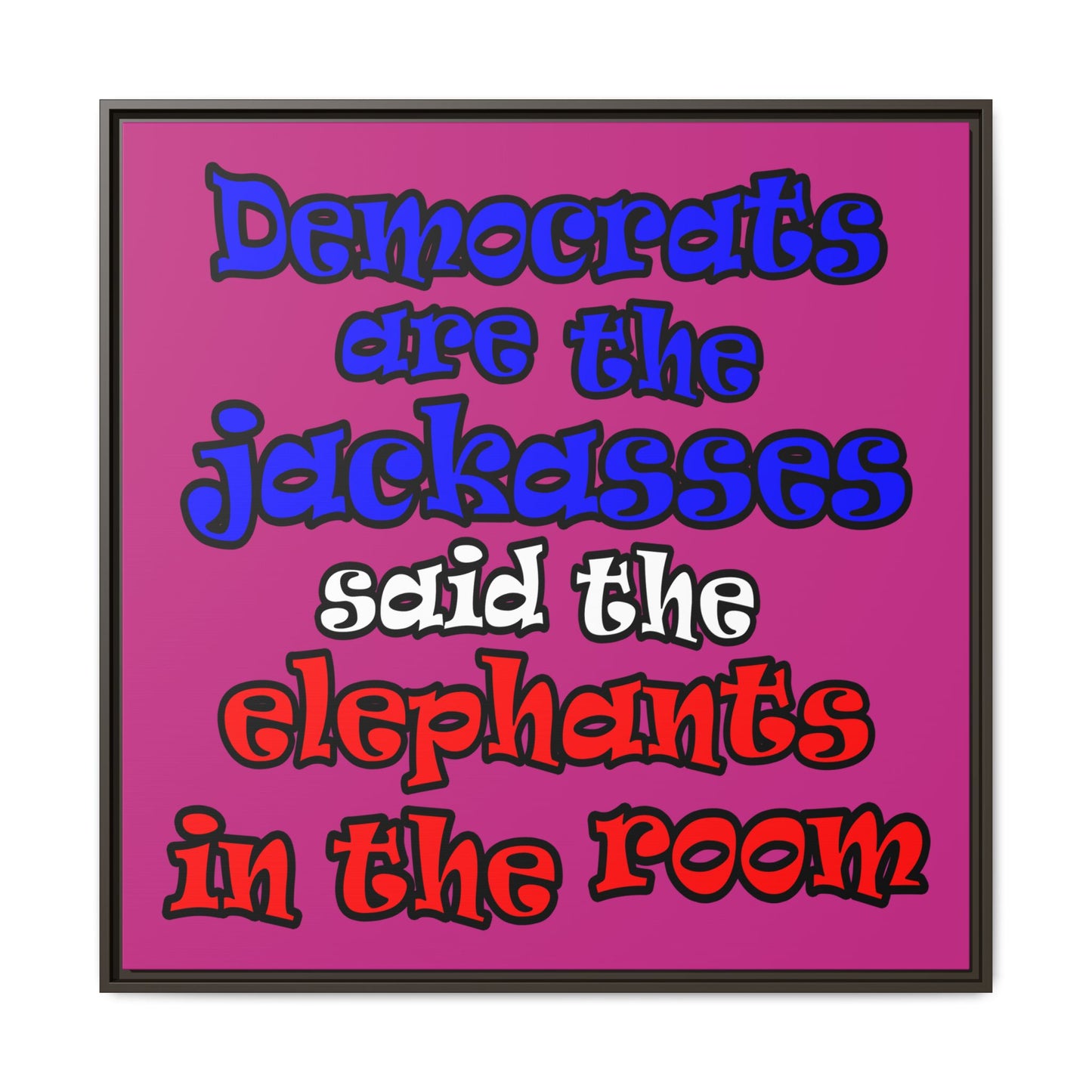 donkeys and elephants - framed canvas art (pink)