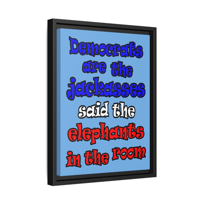 donkeys and elephants - framed canvas art (light blue)