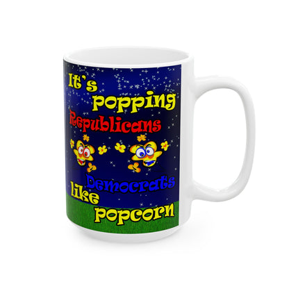 popping like popcorn - White Mug ('snoops' background)