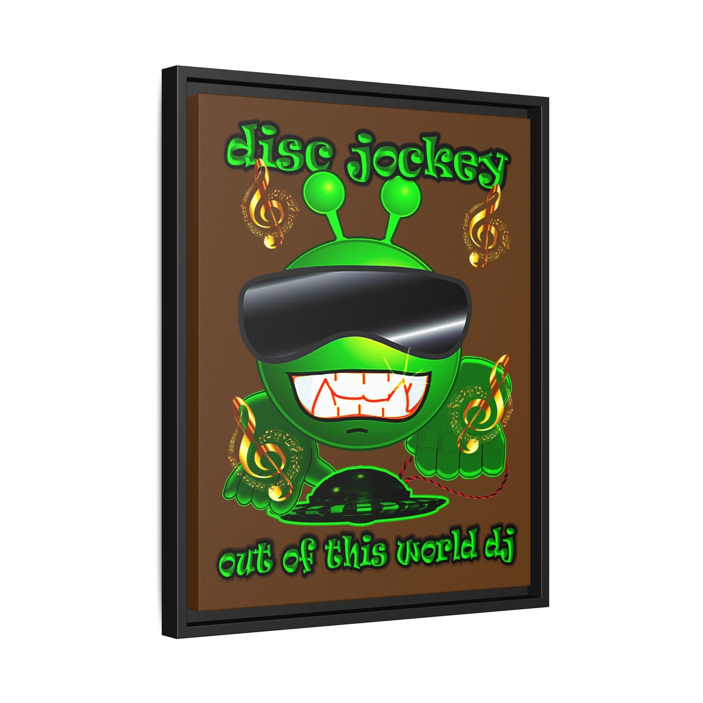disc jockey - framed canvas art (brown)