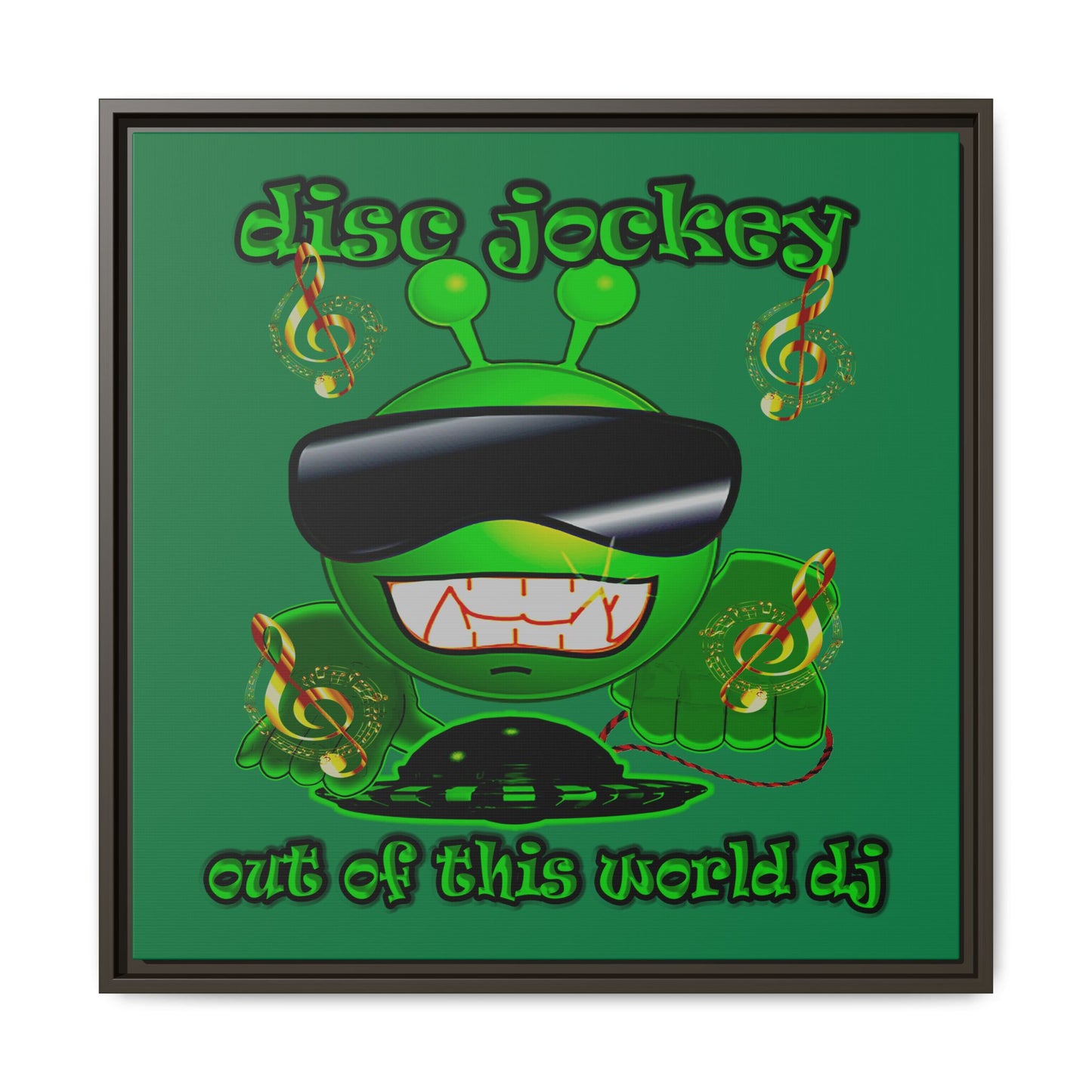disc jockey - framed canvas art (dark green)
