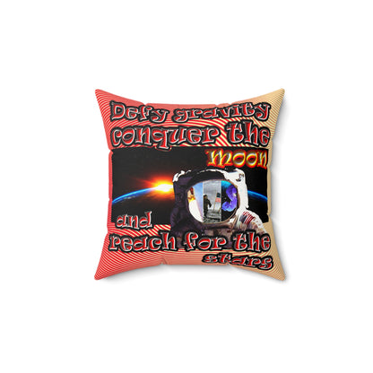 defy conquer reach - Faux Suede Square Pillow - (yellow-orange wave)