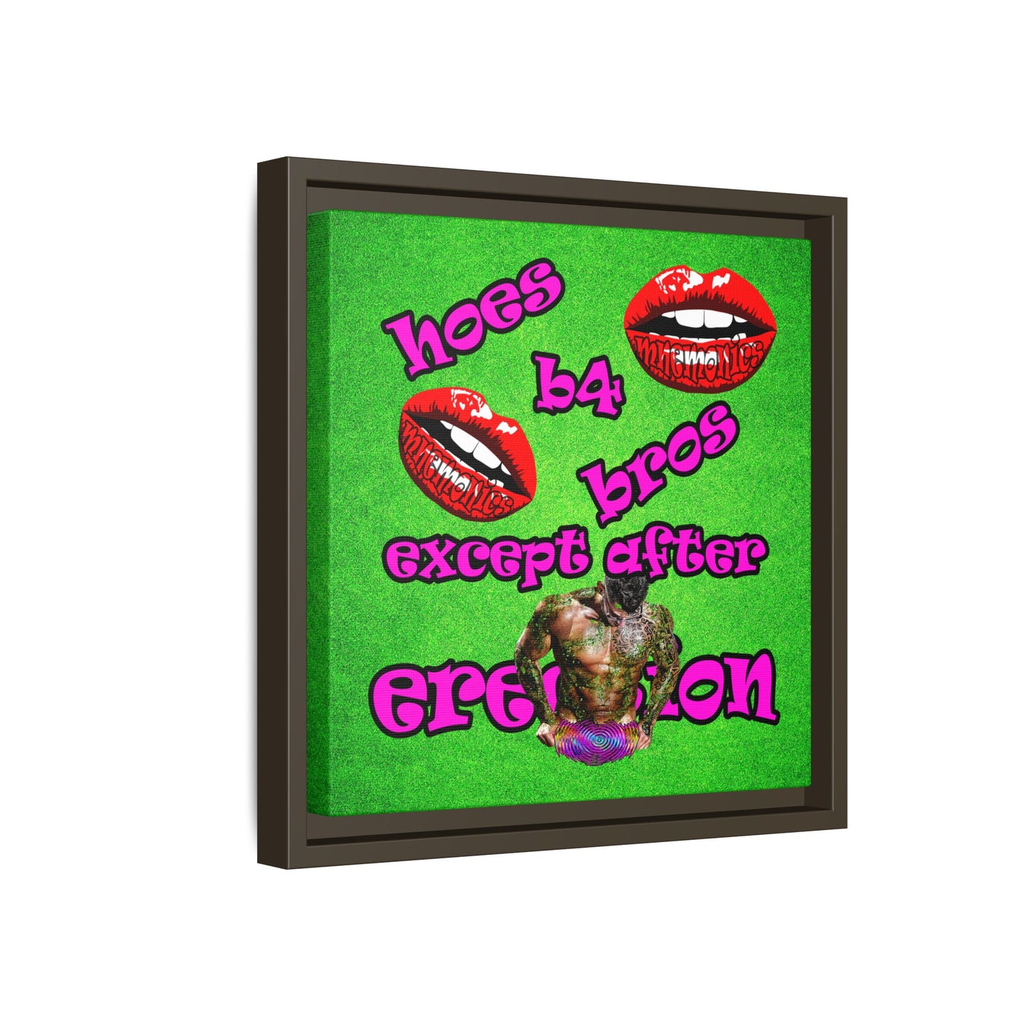 hoes b4 bros - framed canvas art (green turf)