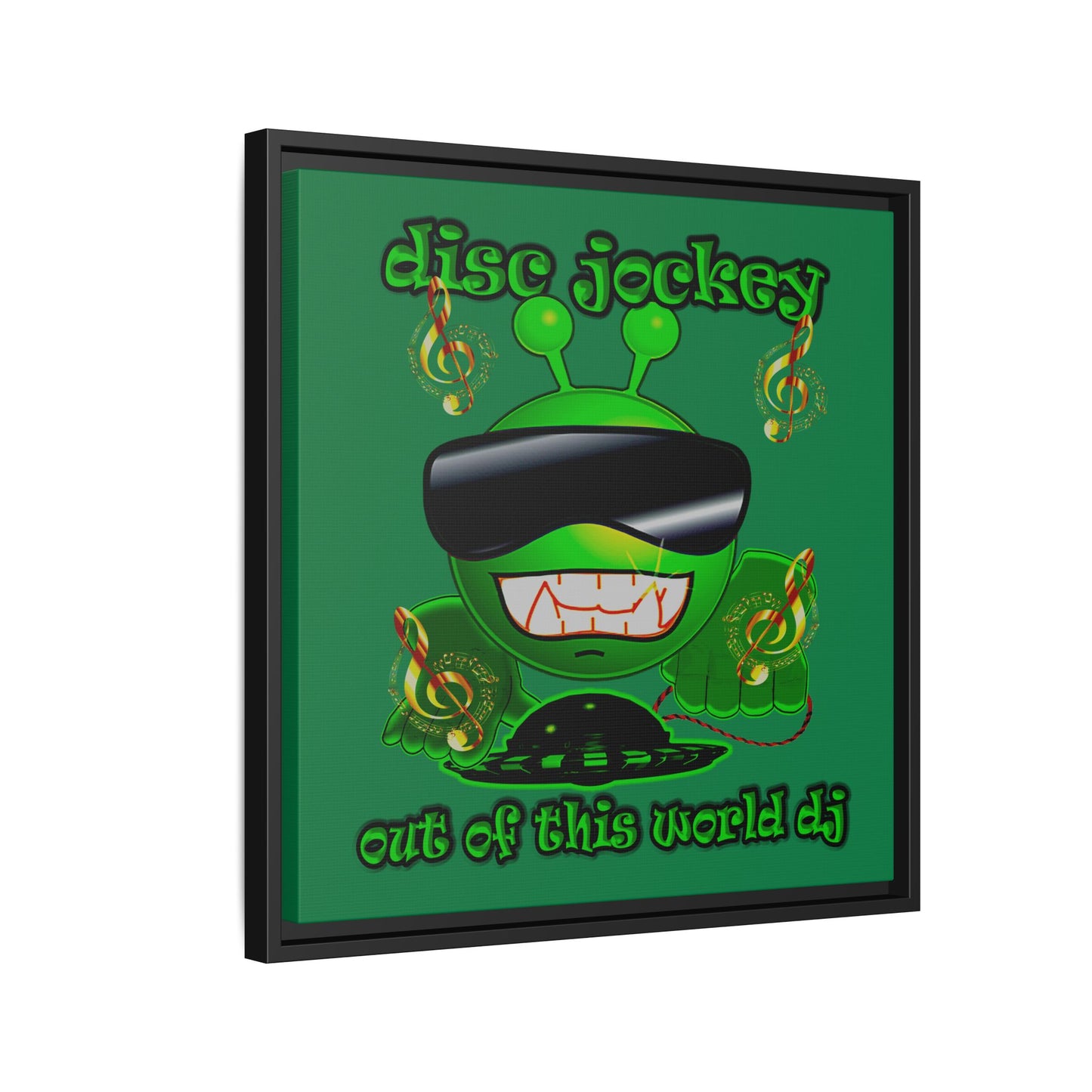 disc jockey - framed canvas art (dark green)