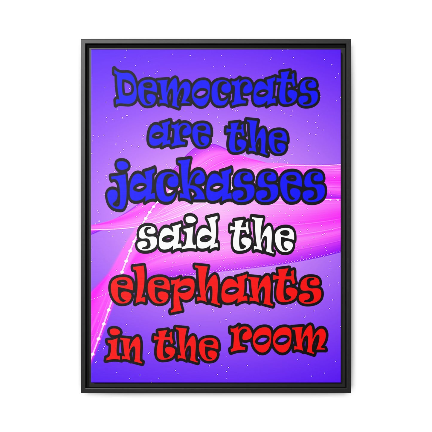 donkeys and elephants - framed canvas art (purple-pink wave)