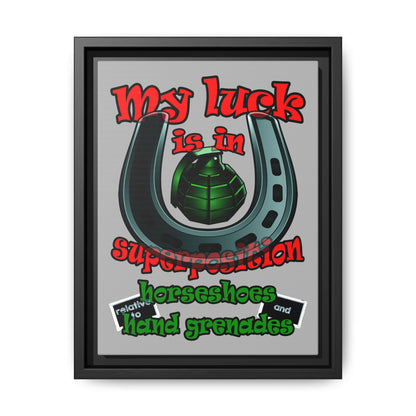 my luck - framed canvas art (light grey)
