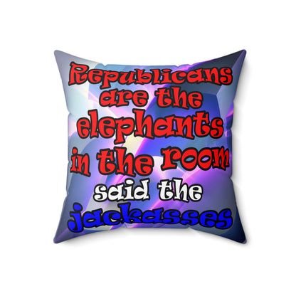 donkeys and elephants - Spun Polyester Square Pillow - (grey-pink wave)