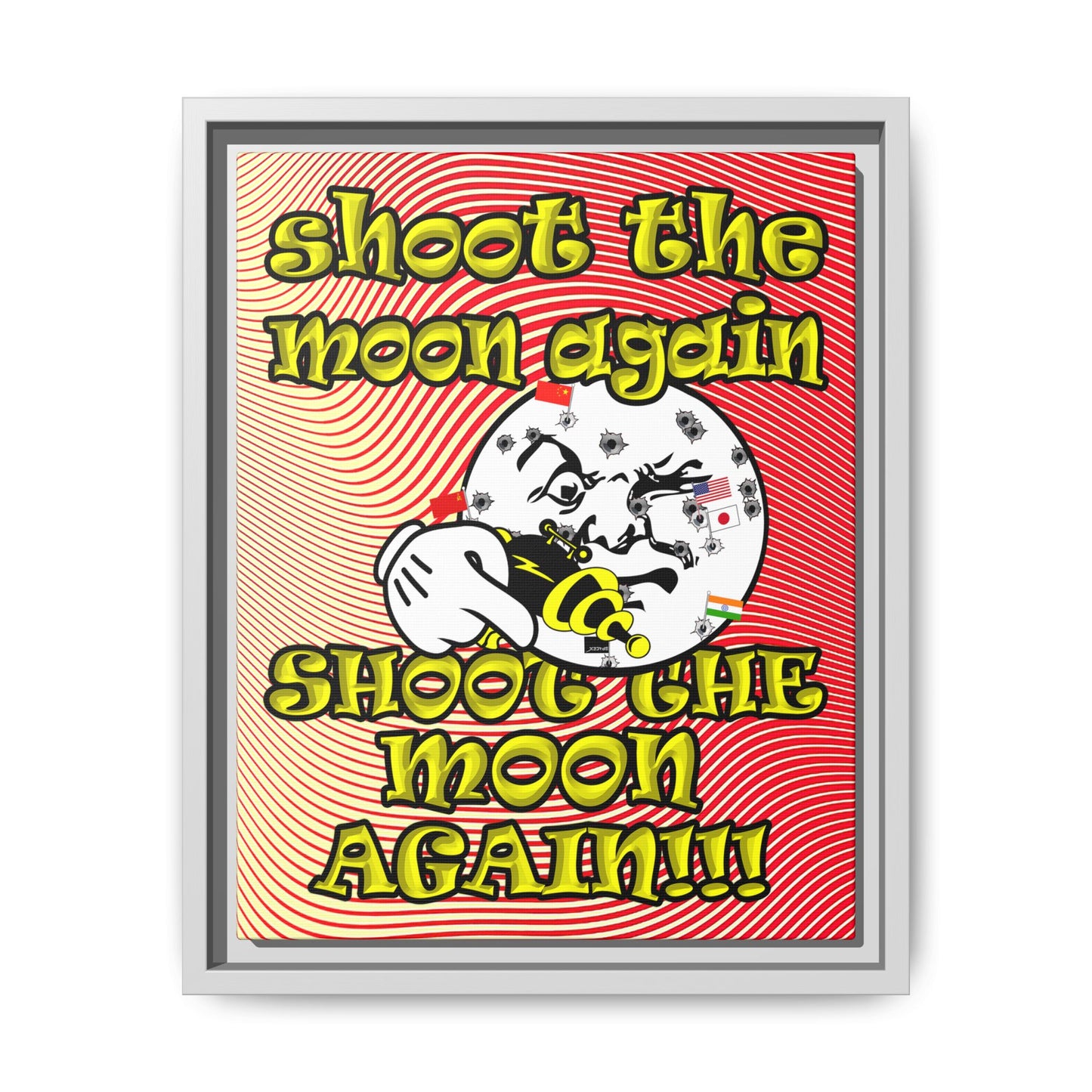 shoot the moon again - framed canvas art (yellow-orange wave)