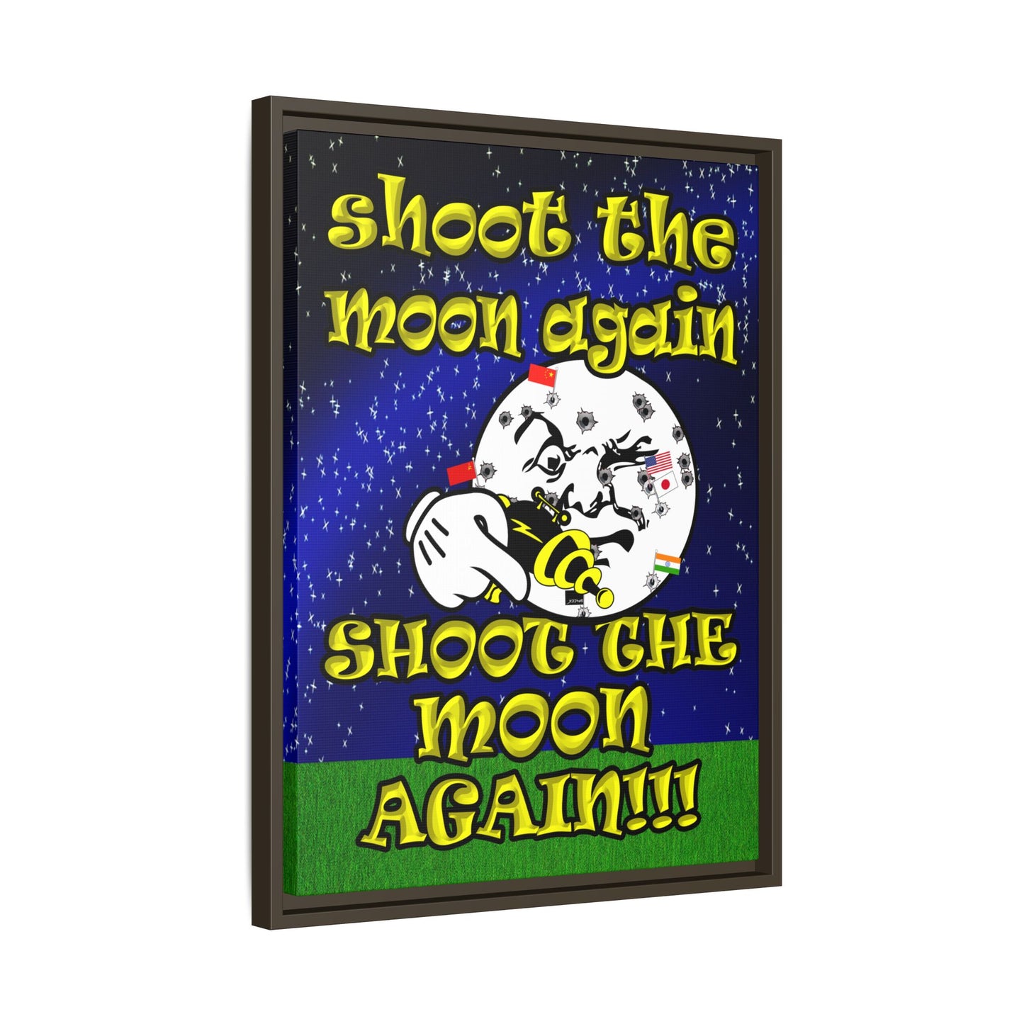 shoot the moon again - framed canvas art ('snoops' background)