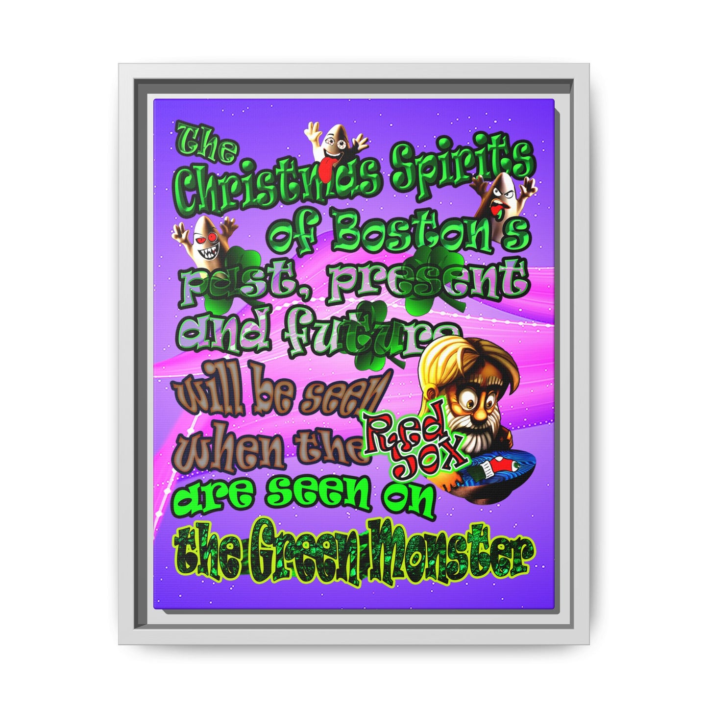 christmas spirits of boston - framed canvas art (purple-pink wave)