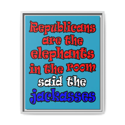 donkeys and elephants - framed canvas art (turquoise)