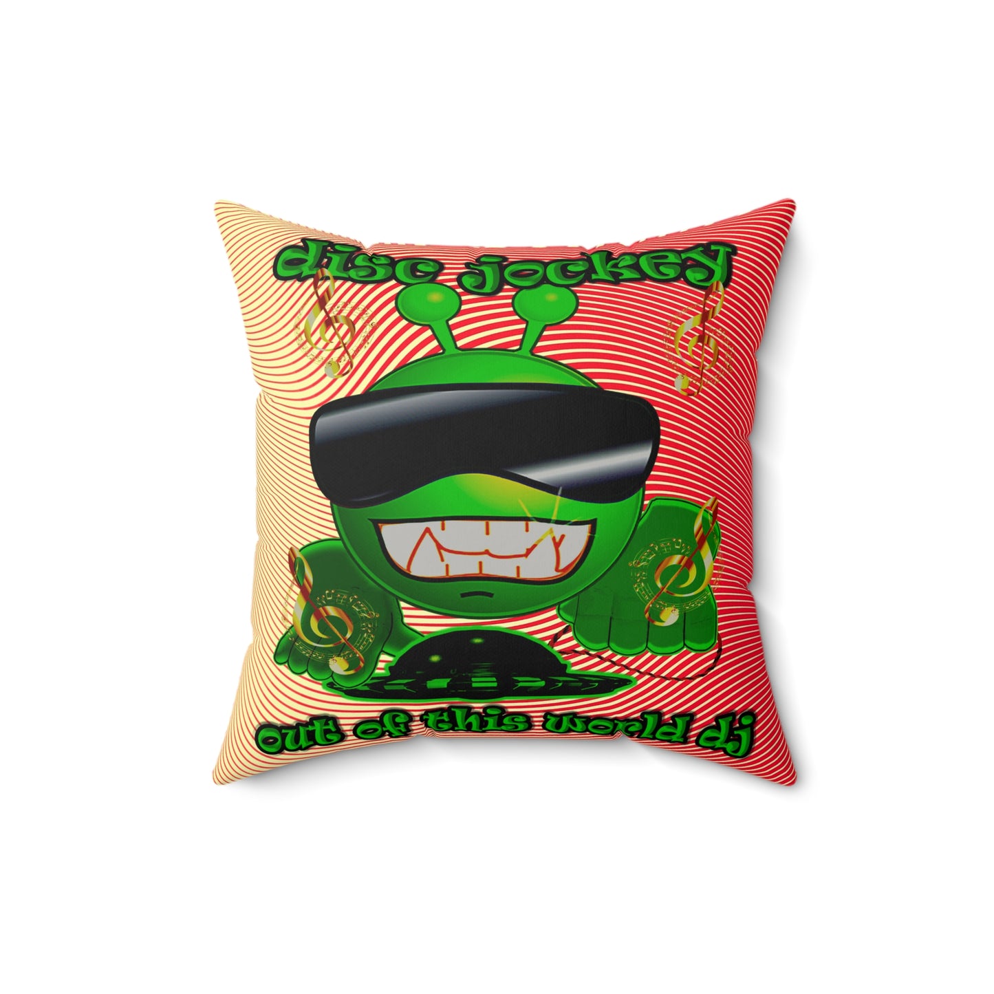 disc jockey - Faux Suede Square Pillow - (yellow-orange wave)