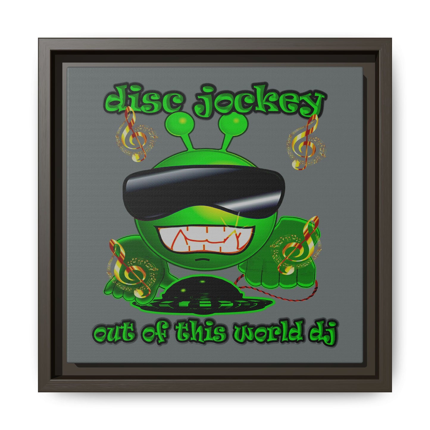 disc jockey - framed canvas art (dark grey)