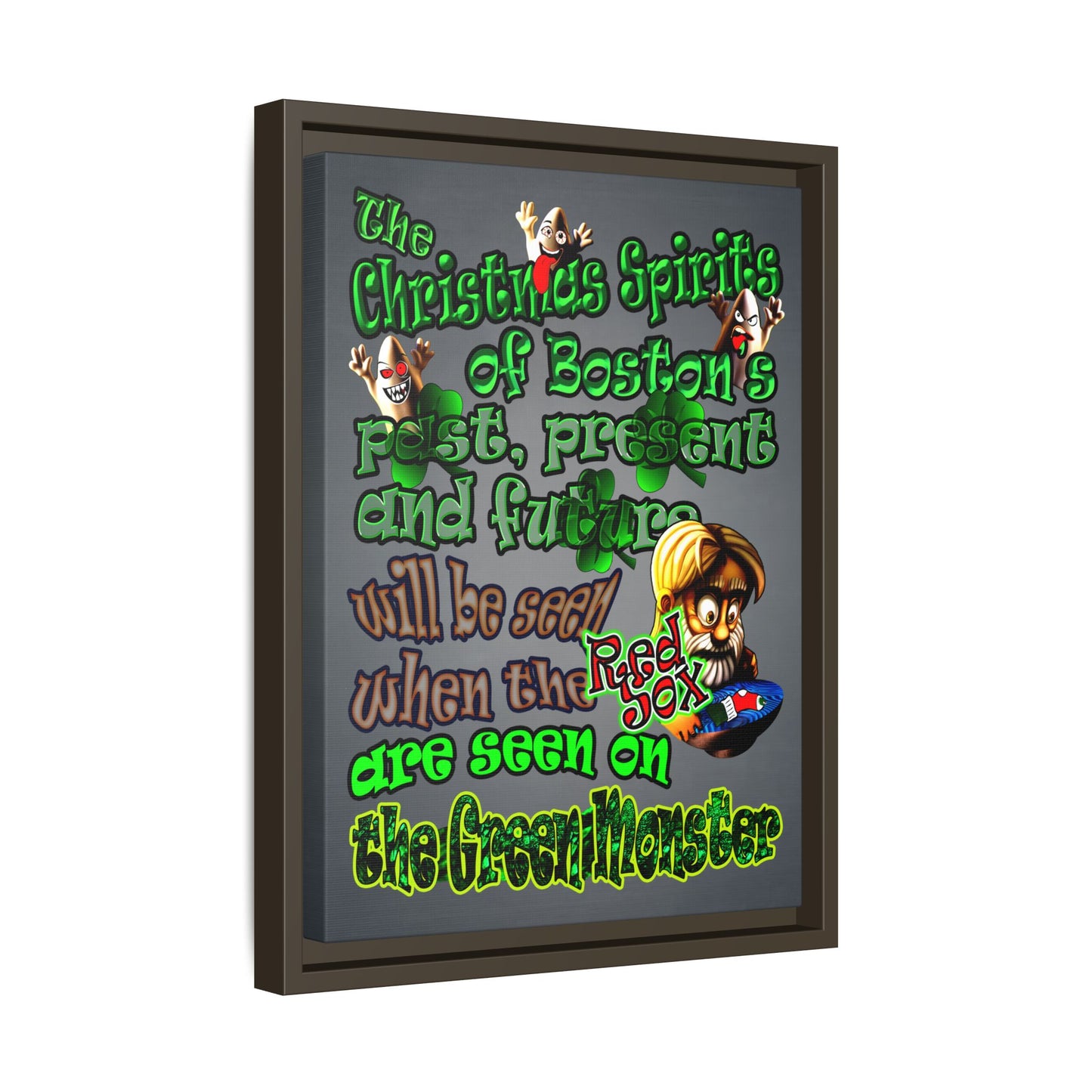 christmas spirits of boston - framed canvas art (grey-light grey)