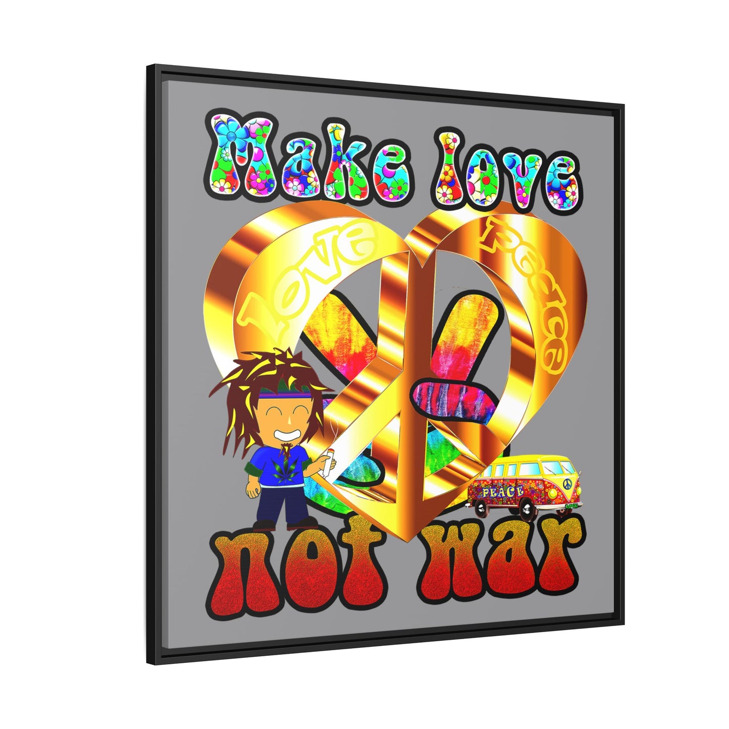 love peace - framed canvas art (grey)