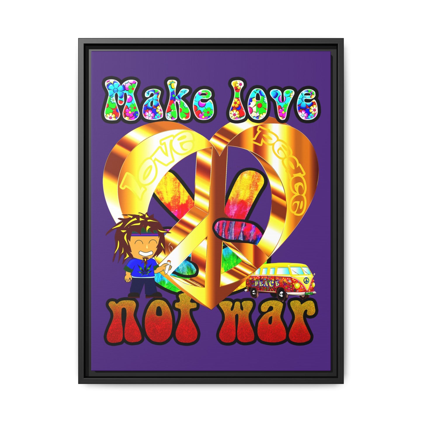 love peace - framed canvas art (purple)