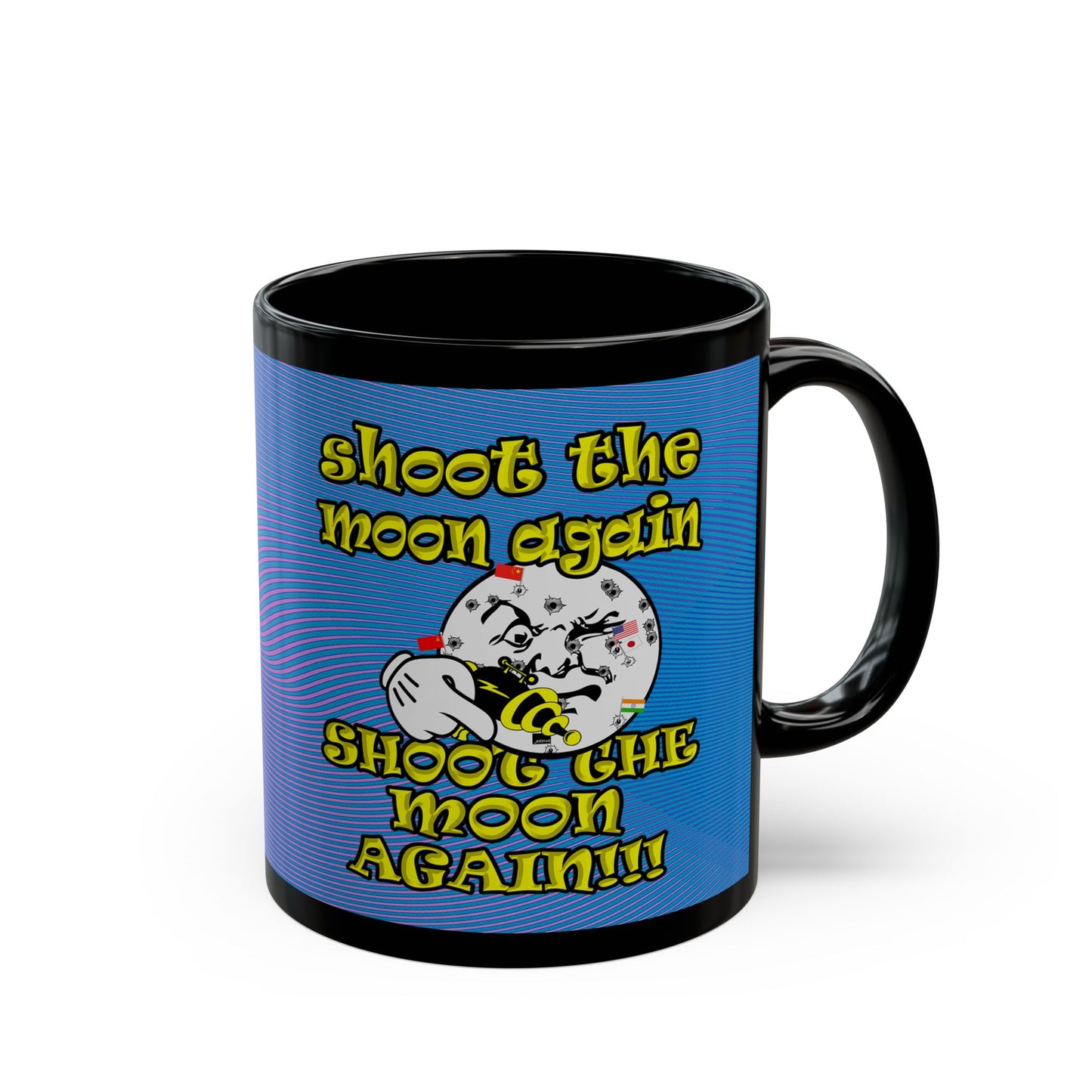 shoot the moon again - Black Mug (light blue-purple wave)
