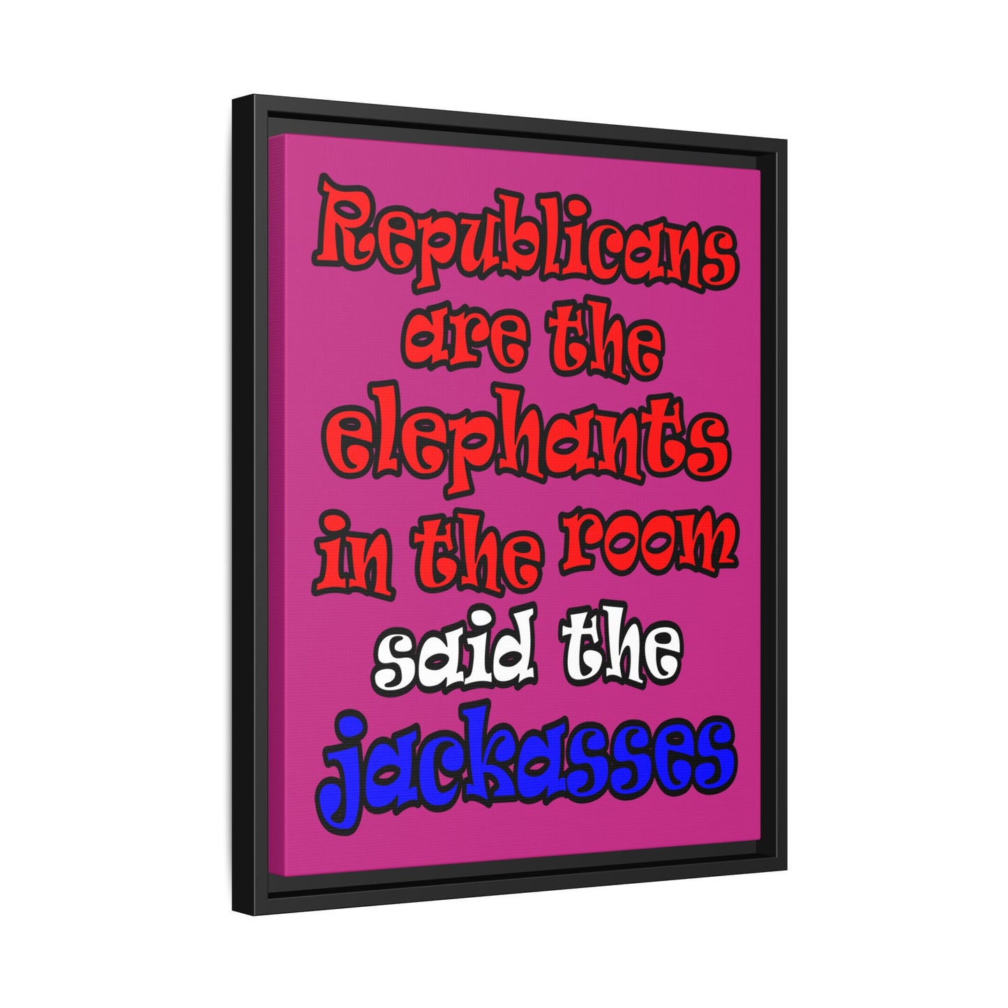donkeys and elephants - framed canvas art (pink)