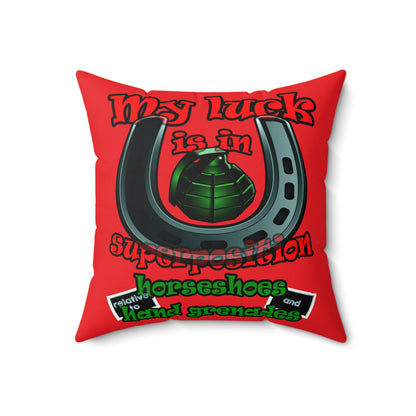 my luck - Faux Suede Square Pillow - (red)
