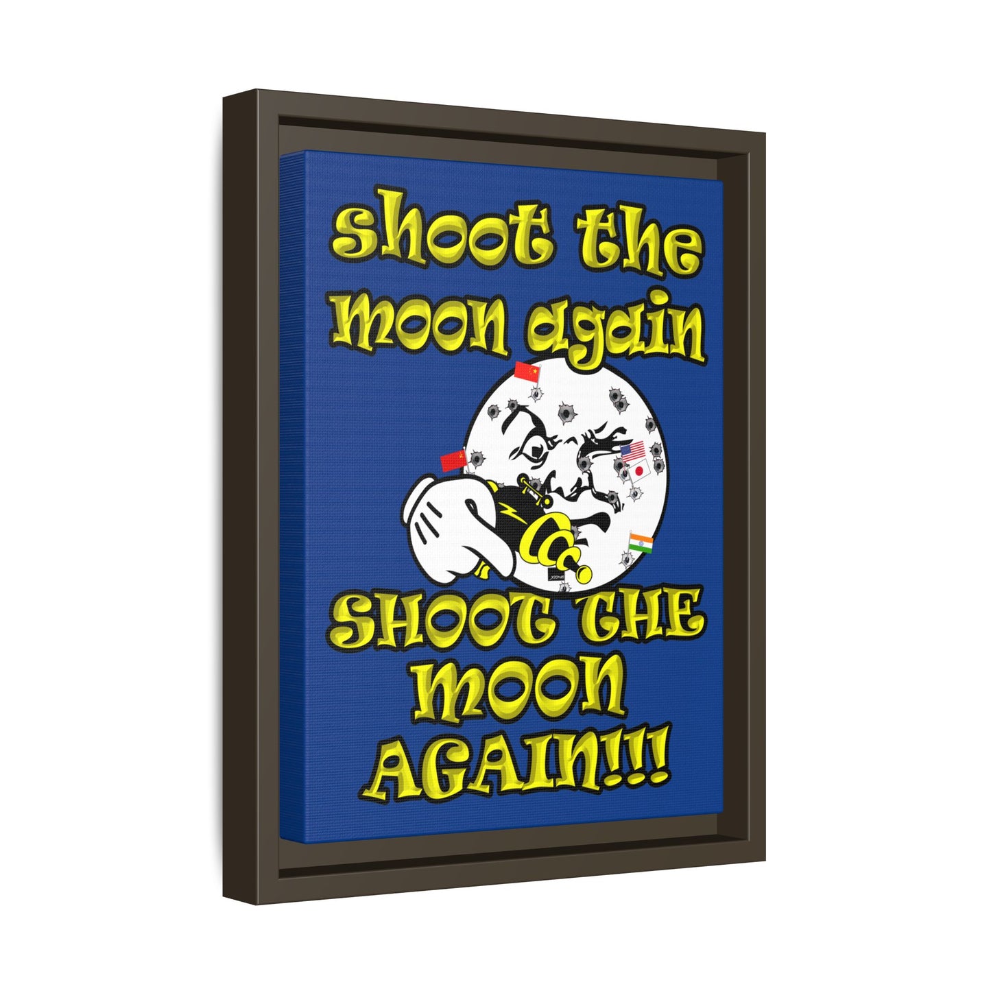 shoot the moon again - framed canvas art (dark blue)
