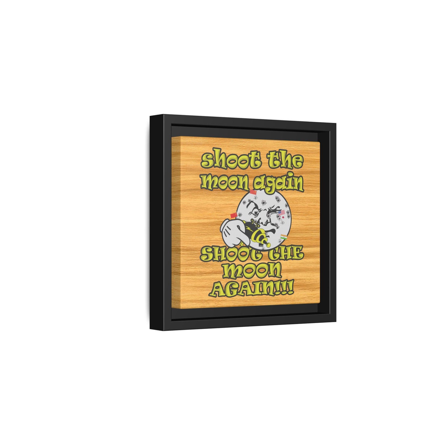 shoot the moon again - framed canvas art (butterscotch wood finish)