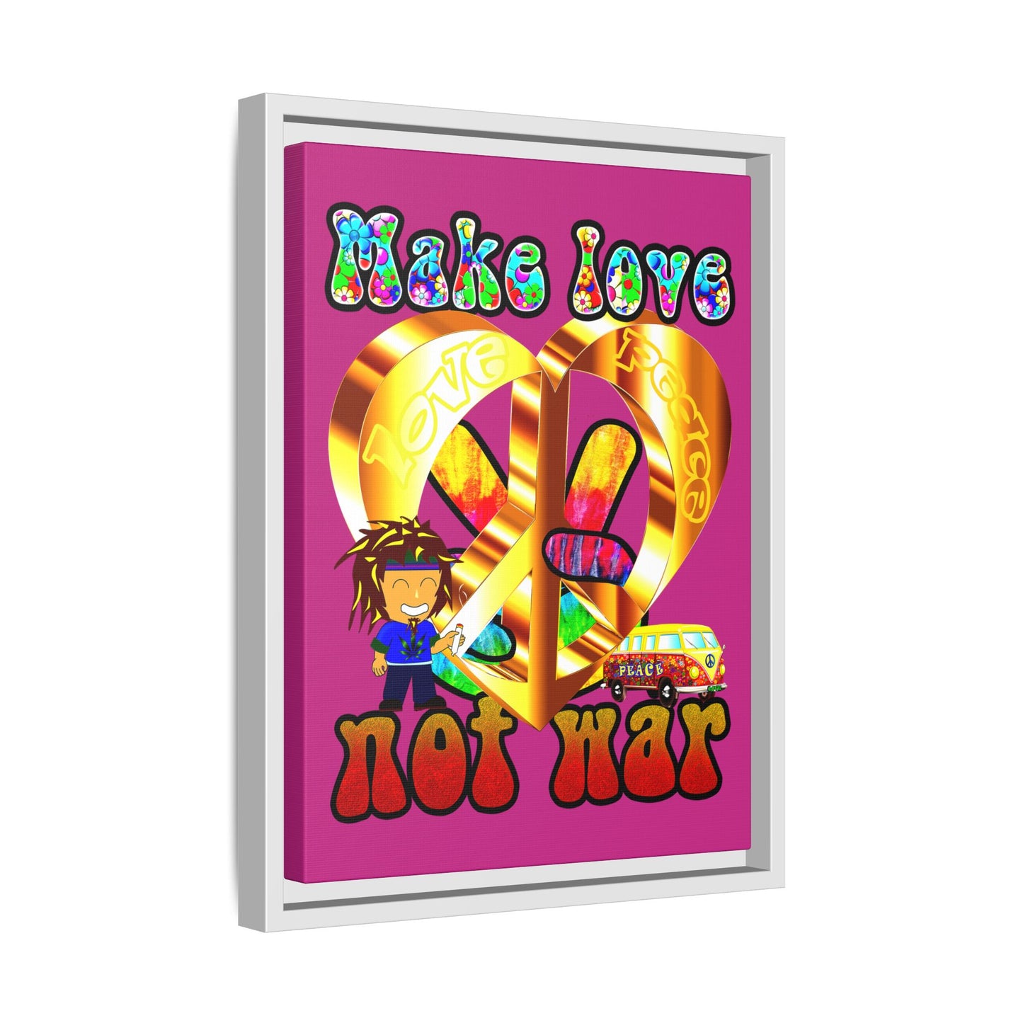 love peace - framed canvas art (pink)