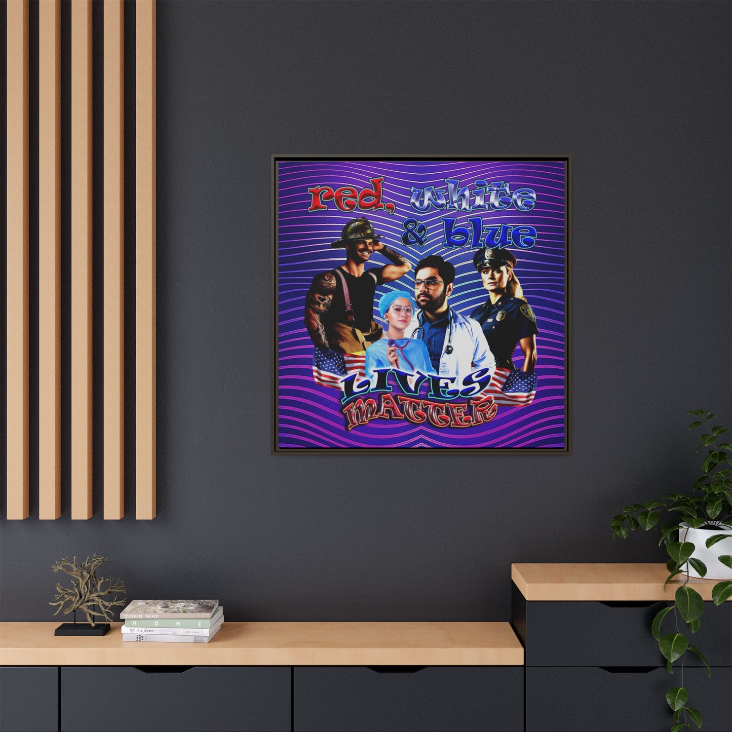 rw&b lives matter - framed canvas art (purple wave)