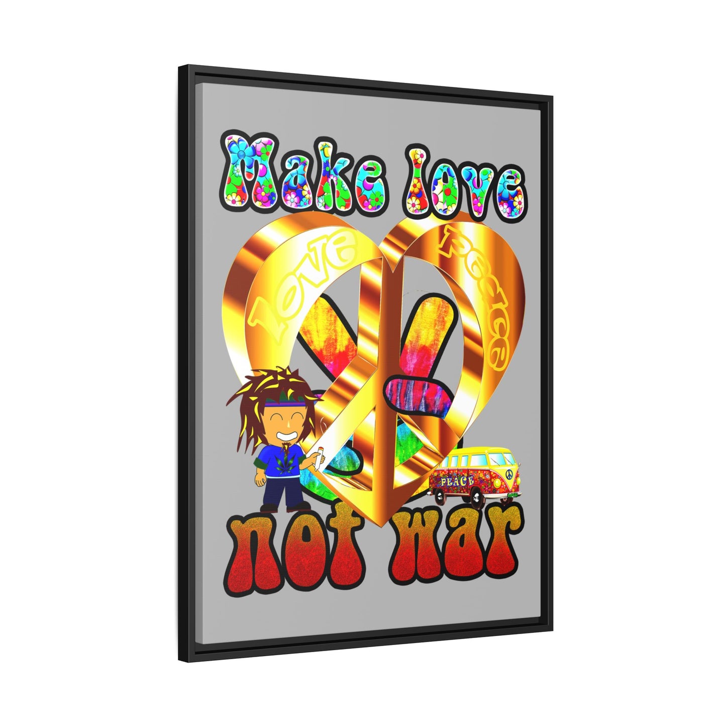 love peace - framed canvas art (light grey)