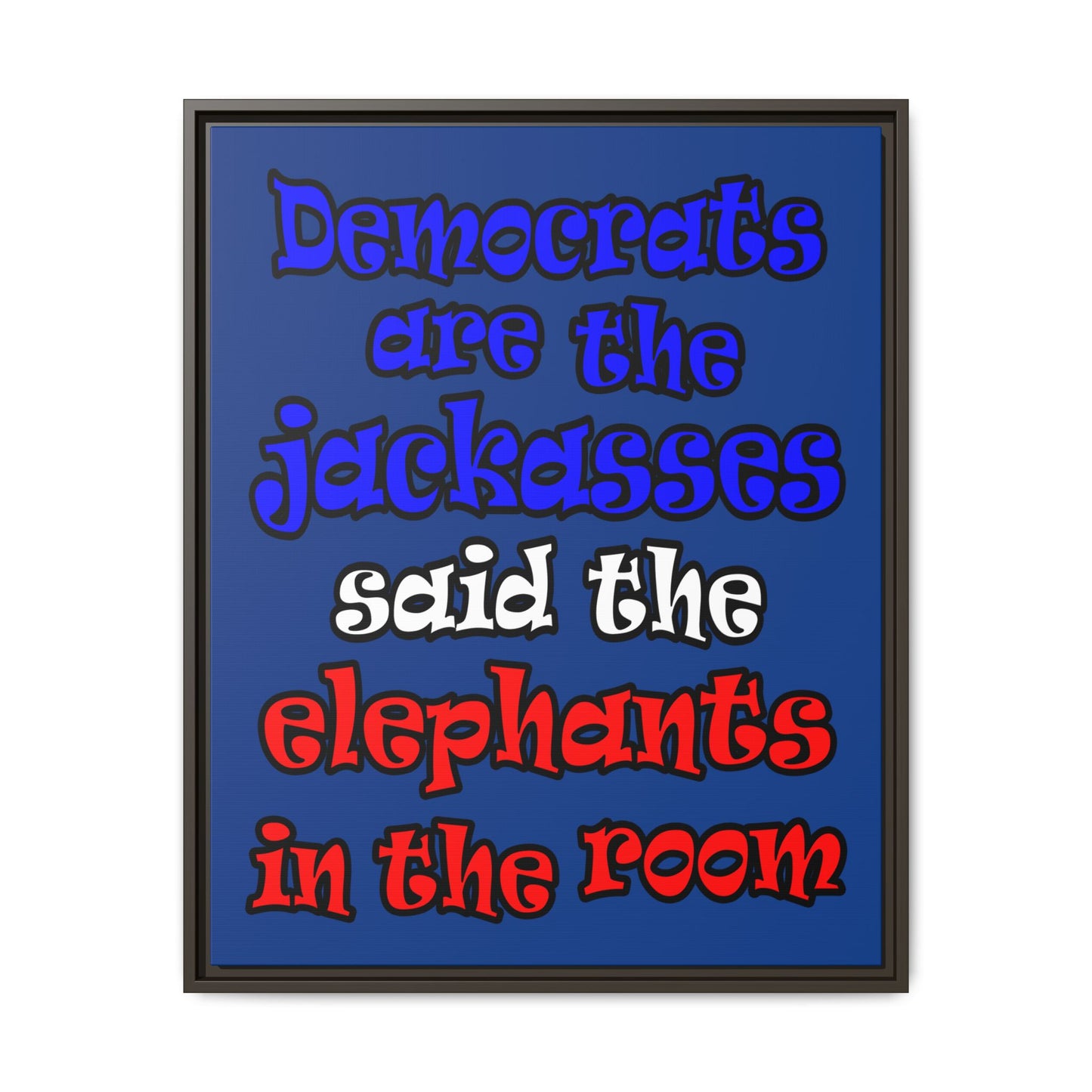 donkeys and elephants - framed canvas art (dark blue)